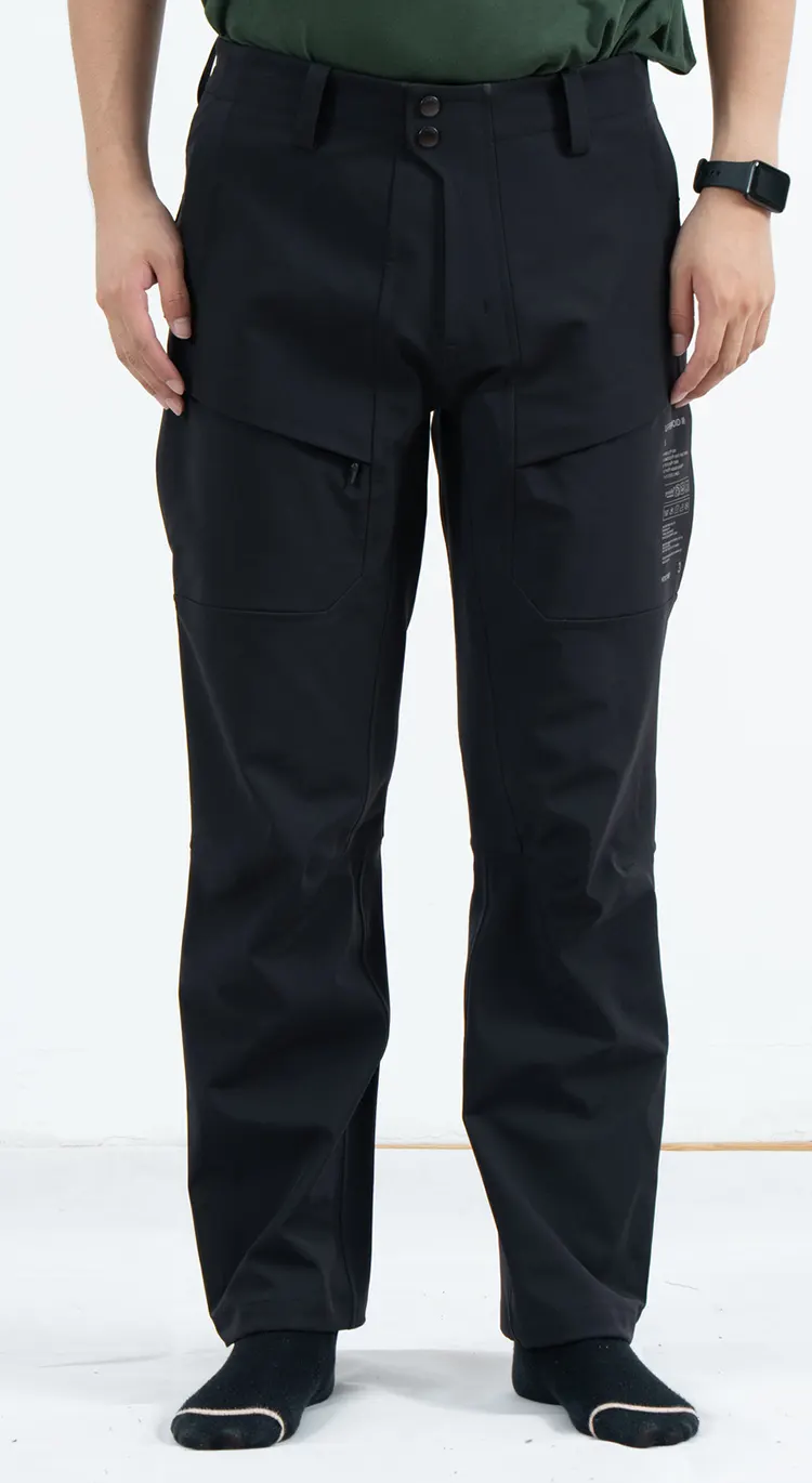 Black Waterproof Hardshell Cargo Pants with Thermal Fabric and Side Zips