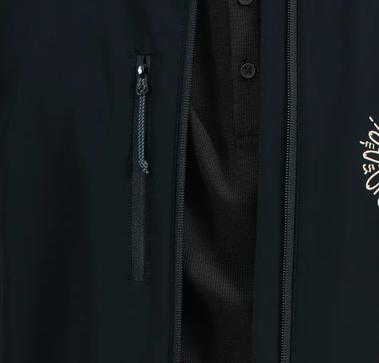 Black Stand Collar Outdoor Hardshell Jacket with Contrast Sleeve Stripe