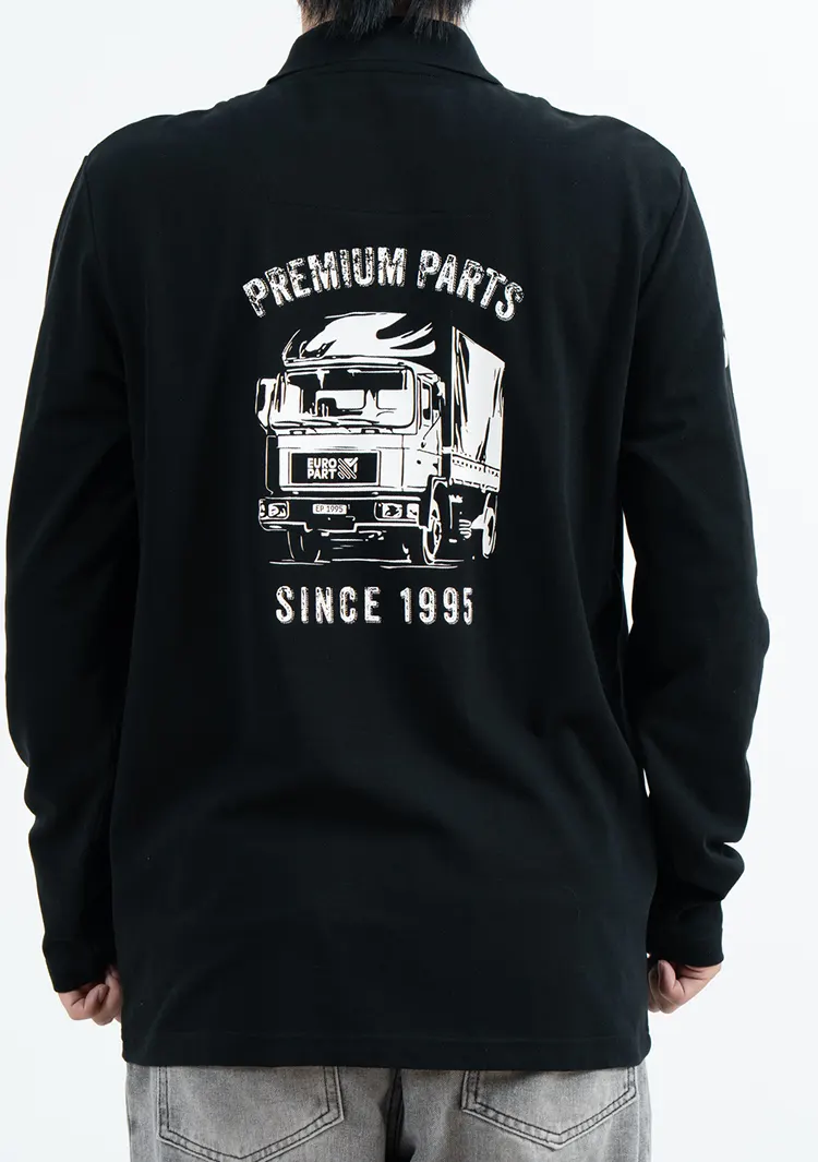 Long Sleeve Polo Shirt with Chest Logo and Truck Back Graphic