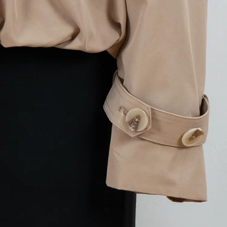 Cropped Double-Breasted Trench Jacket with Contrast Lapel