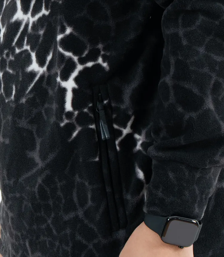 Hooded Fleece Pullover with Crackle Pattern and Front Pocket Flap