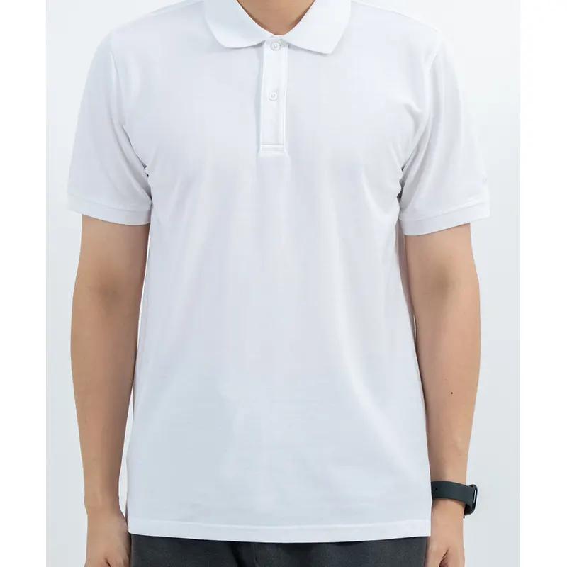 White Short Sleeve Polo Shirt with Two-Button Placket